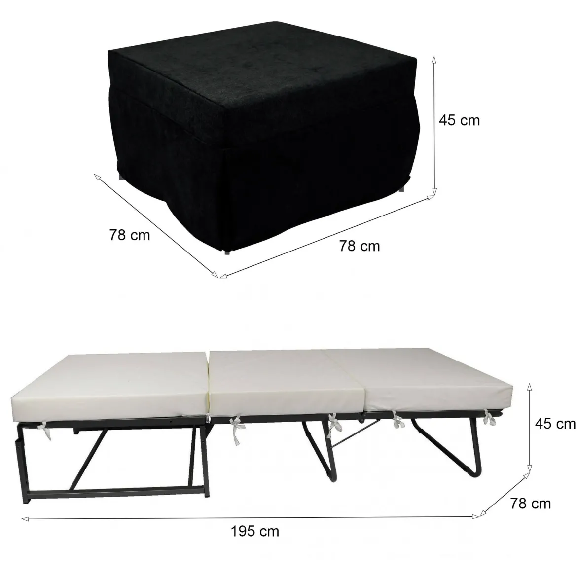 Pouf quadrato nero 78x78x45h cm - letto Arno