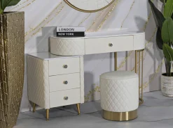 Pouf rotondo bianco e oro 36x36x39h cm - Erro