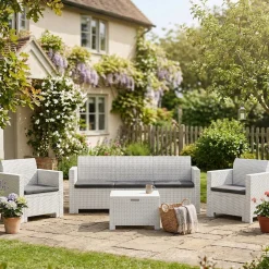 Salotto da cortile poltrone e divano effetto rattan bianco - Admiral