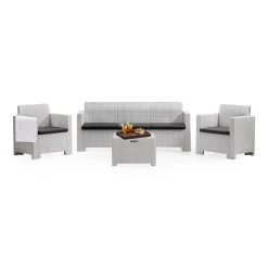 Salotto da cortile poltrone e divano effetto rattan bianco - Admiral