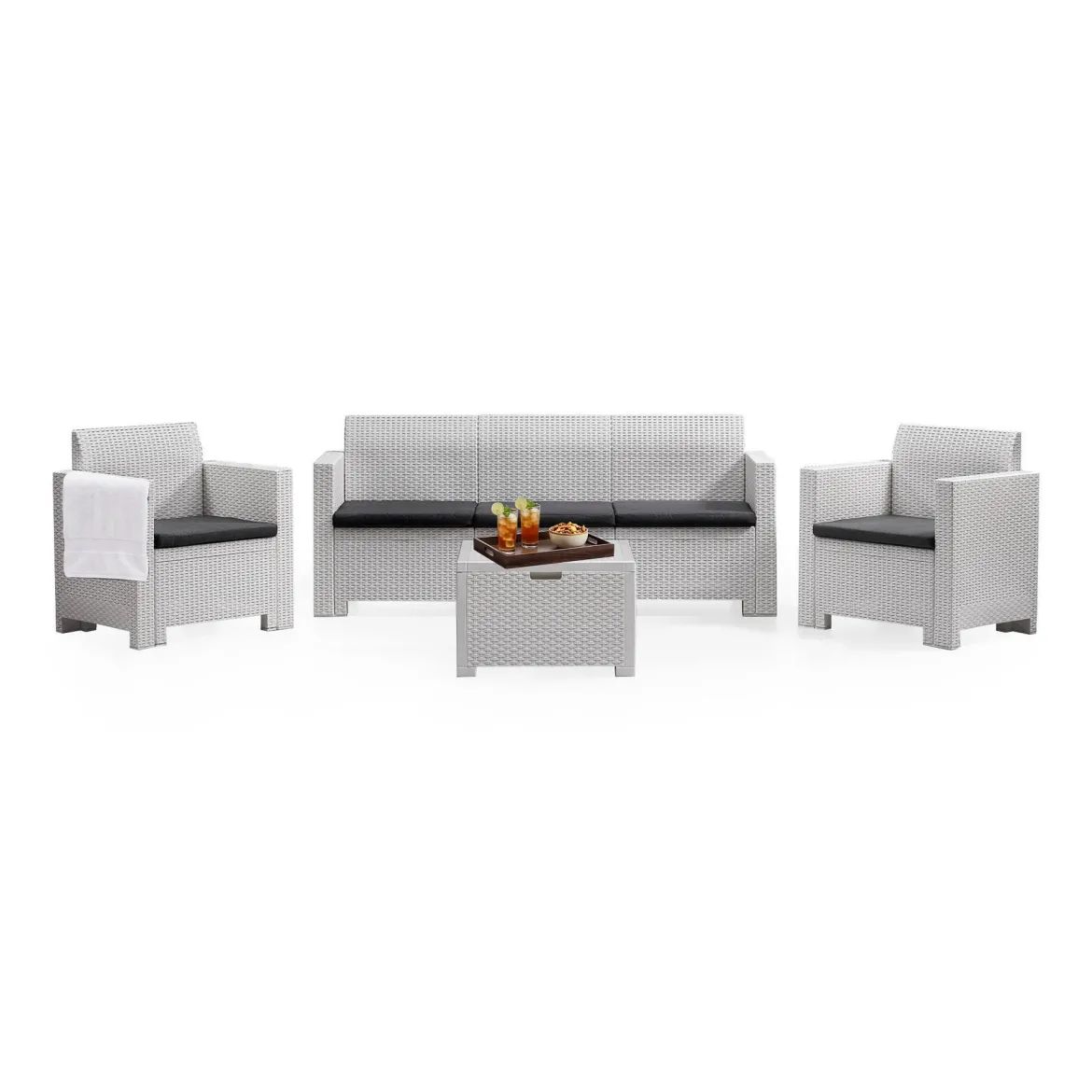Salotto da cortile poltrone e divano effetto rattan bianco - Admiral