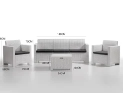 Salotto da cortile poltrone e divano effetto rattan bianco - Admiral