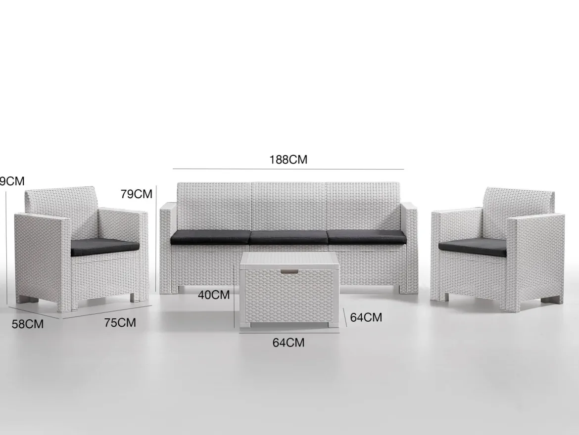 Salotto da cortile poltrone e divano effetto rattan bianco - Admiral