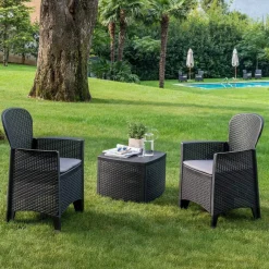 Salotto da esterno 2 poltrone 1 tavolino contenitore antracite - Anny