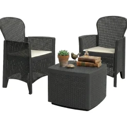 Salotto da esterno 2 poltrone 1 tavolino contenitore antracite - Anny