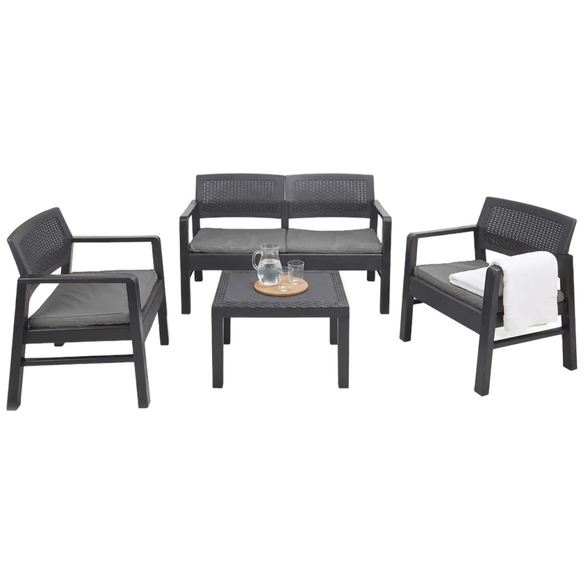 Salotto da esterno 4 posti e 1 tavolo effetto rattan bianco - Agnelo