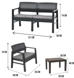 Salotto da esterno 4 posti e 1 tavolo effetto rattan bianco - Agnelo
