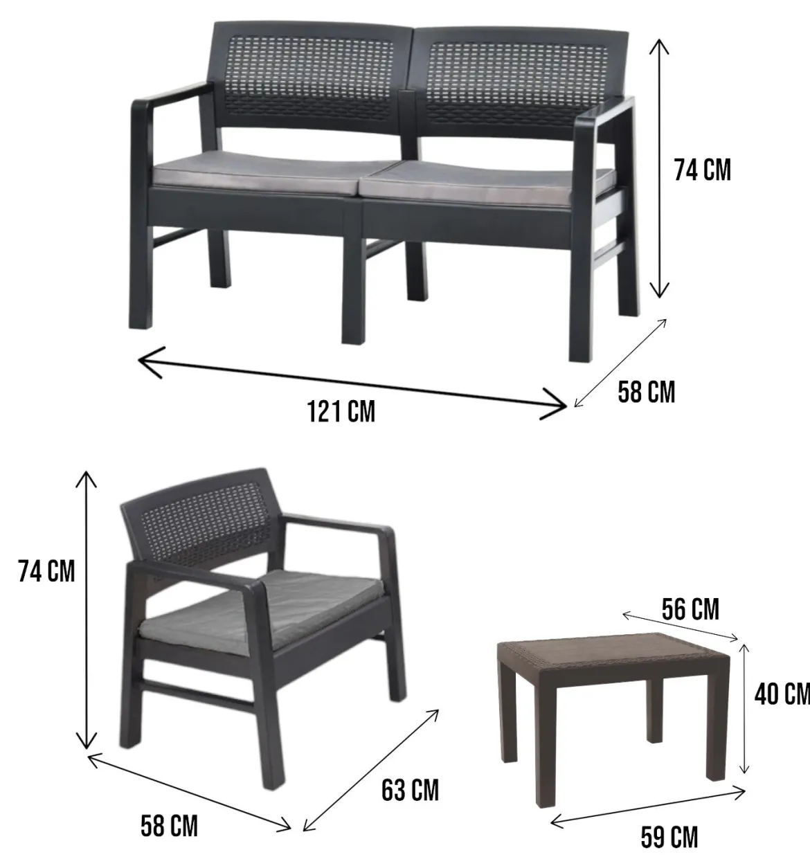 Salotto da esterno 4 posti e 1 tavolo effetto rattan bianco - Agnelo