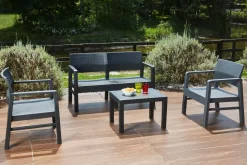 Salotto da esterno 4 posti e 1 tavolo effetto rattan bianco - Agnelo