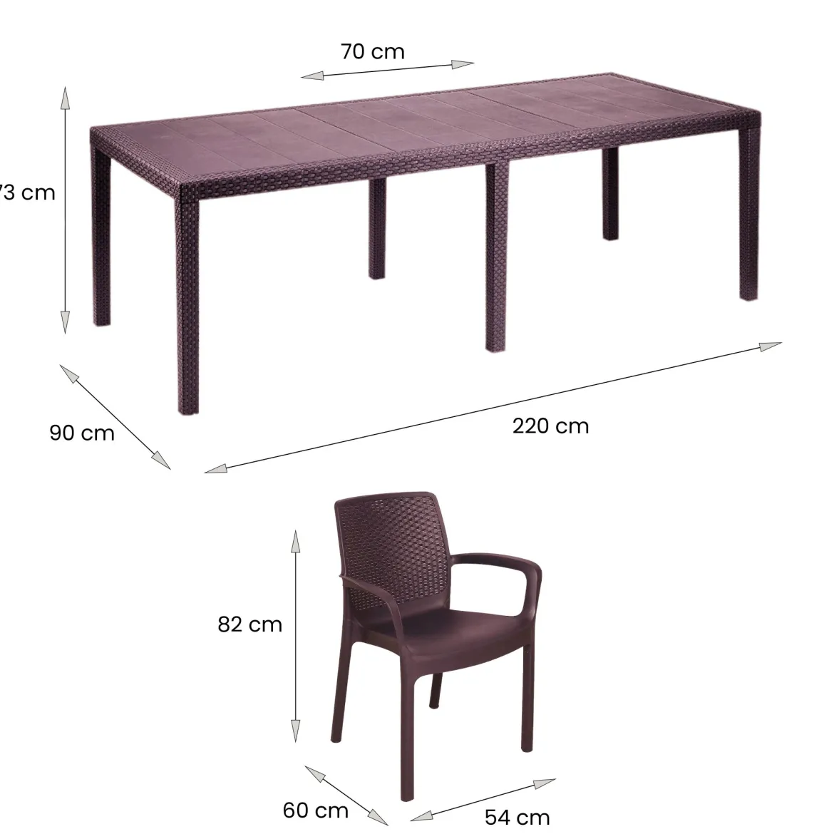 Salotto da esterno 4 posti e 1 tavolo effetto rattan marrone - Arret