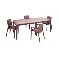 Salotto da esterno 4 posti e 1 tavolo effetto rattan marrone - Arret