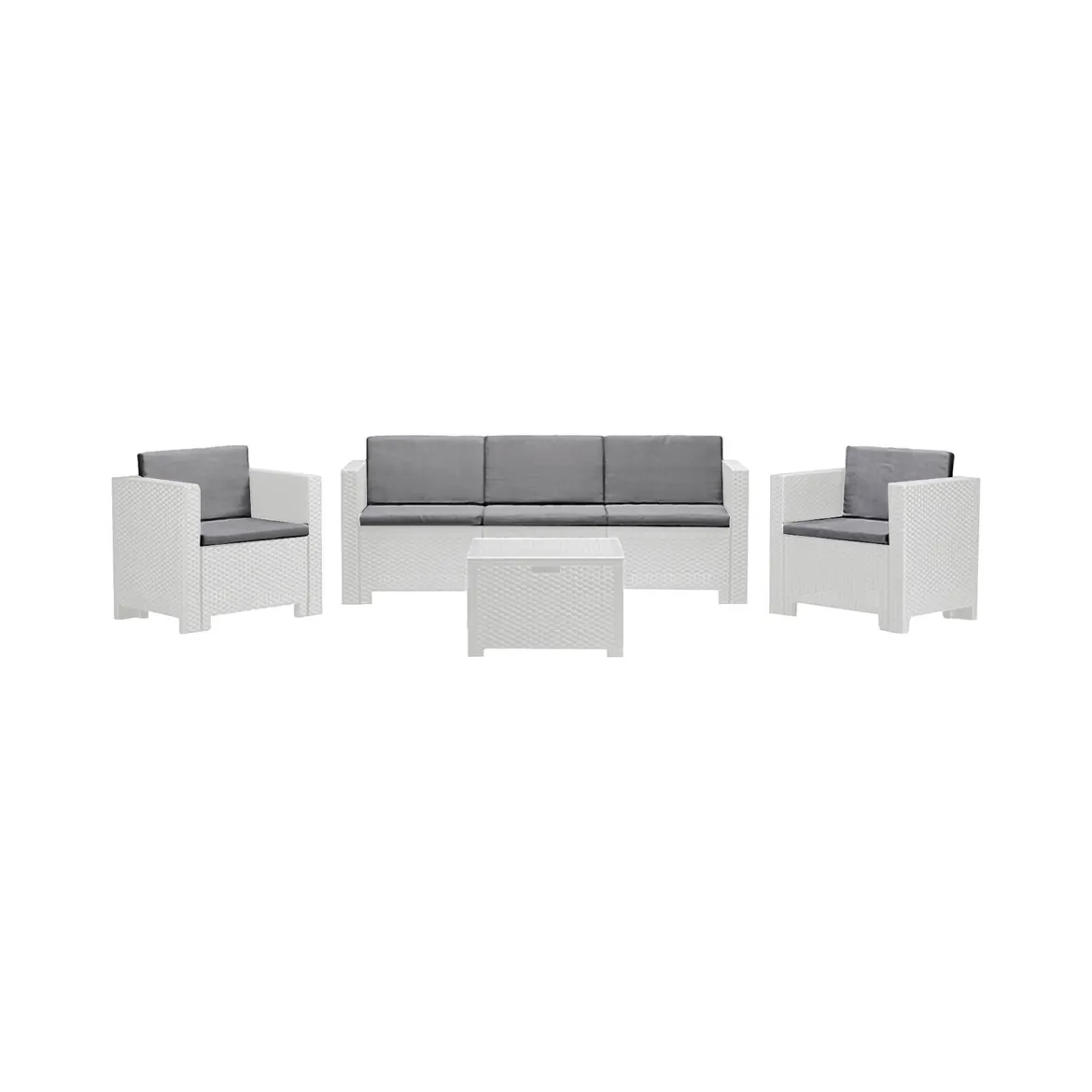 Salotto da esterno 5 posti e 1 tavolo effetto rattan bianco - Somnus