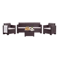 Salotto da esterno 5 posti e 1 tavolo effetto rattan marrone - Admiral
