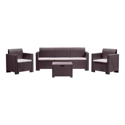 Salotto da esterno 5 posti e 1 tavolo effetto rattan marrone - Admiral