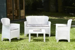 Salotto da giardino 1 divano 2 poltrone e tavolino bianco - Alesandro