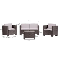 Salotto da giardino poltrone e divano effetto rattan marrone - Camisano