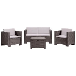 Salotto da giardino poltrone e divano effetto rattan marrone - Camisano