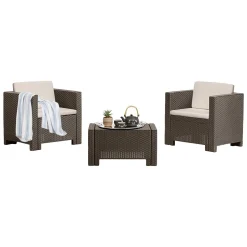 Salotto da giardino 2 posti e 1 tavolo effetto rattan marrone - Camini
