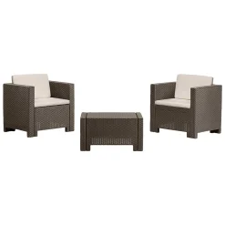 Salotto da giardino 2 posti e 1 tavolo effetto rattan marrone - Camini