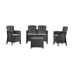 Salotto da giardino 4 posti e 1 tavolo effetto rattan antracite - Asiak