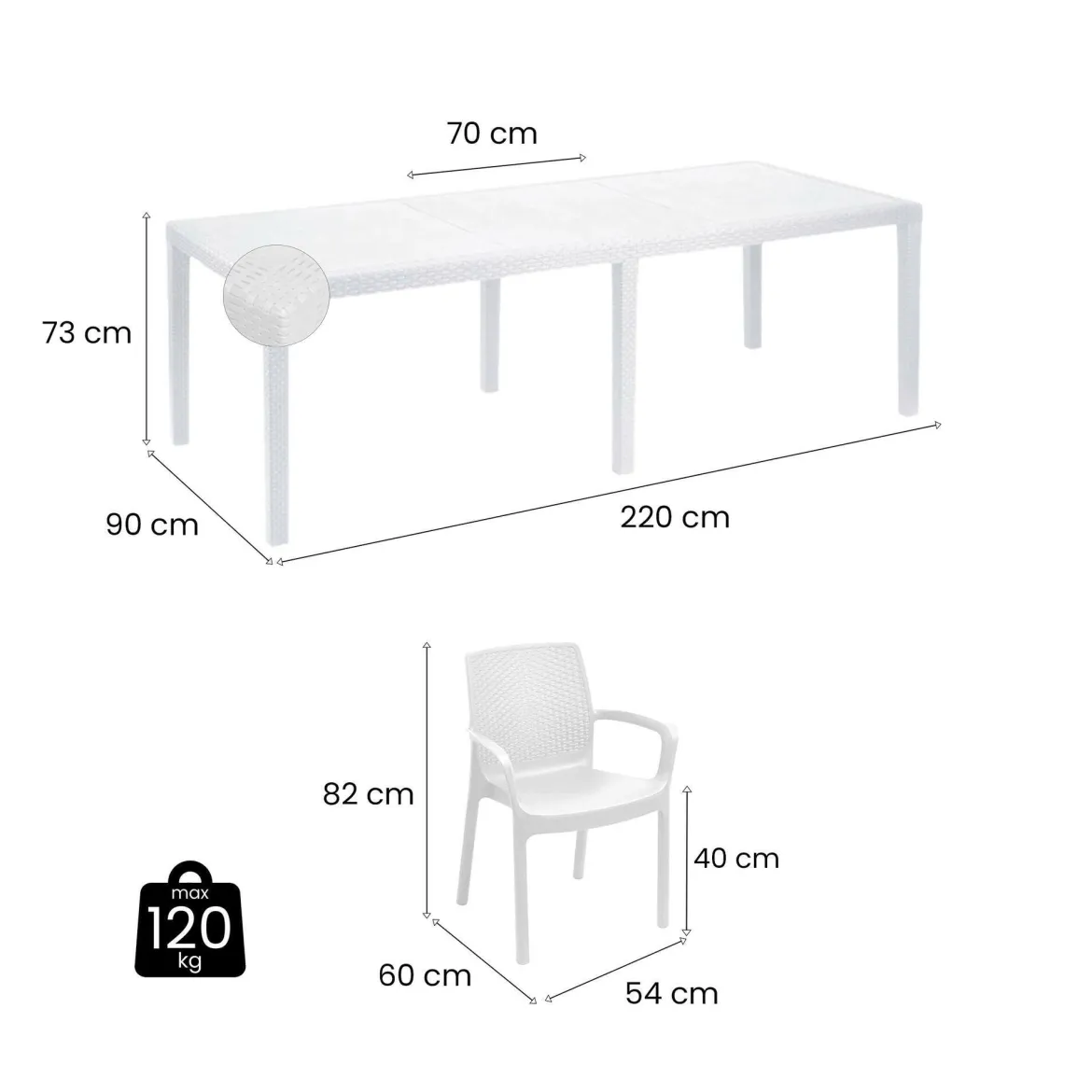 Salotto da giardino sedie effetto rattan bianco - Arret
