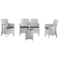 Salotto da terrazza 2 poltrone e 1 divano effetto rattan bianco - Eustachia