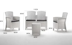 Salotto da terrazza 2 poltrone e 1 divano effetto rattan bianco - Eustachia