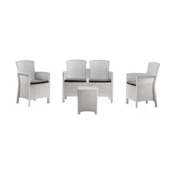 Salotto da terrazza 2 poltrone e 1 divano effetto rattan bianco - Eustachia