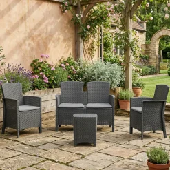 Salotto da terrazza poltrone e divano effetto rattan antracite - Eustachia