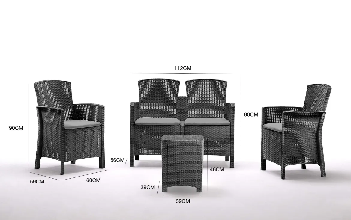 Salotto da terrazza poltrone e divano effetto rattan antracite - Eustachia