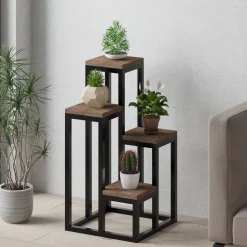 Scaffali Marrone Noce Nero 4 Ripiani Materiale Struttura in Metallo 34x65x39h cm, Colore Struttura Nero - Mompeo