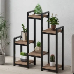 Scaffali Marrone Noce Nero 6 Ripiani Materiale Struttura in Metallo 20x77x67h cm, Colore Struttura Nero - Estense