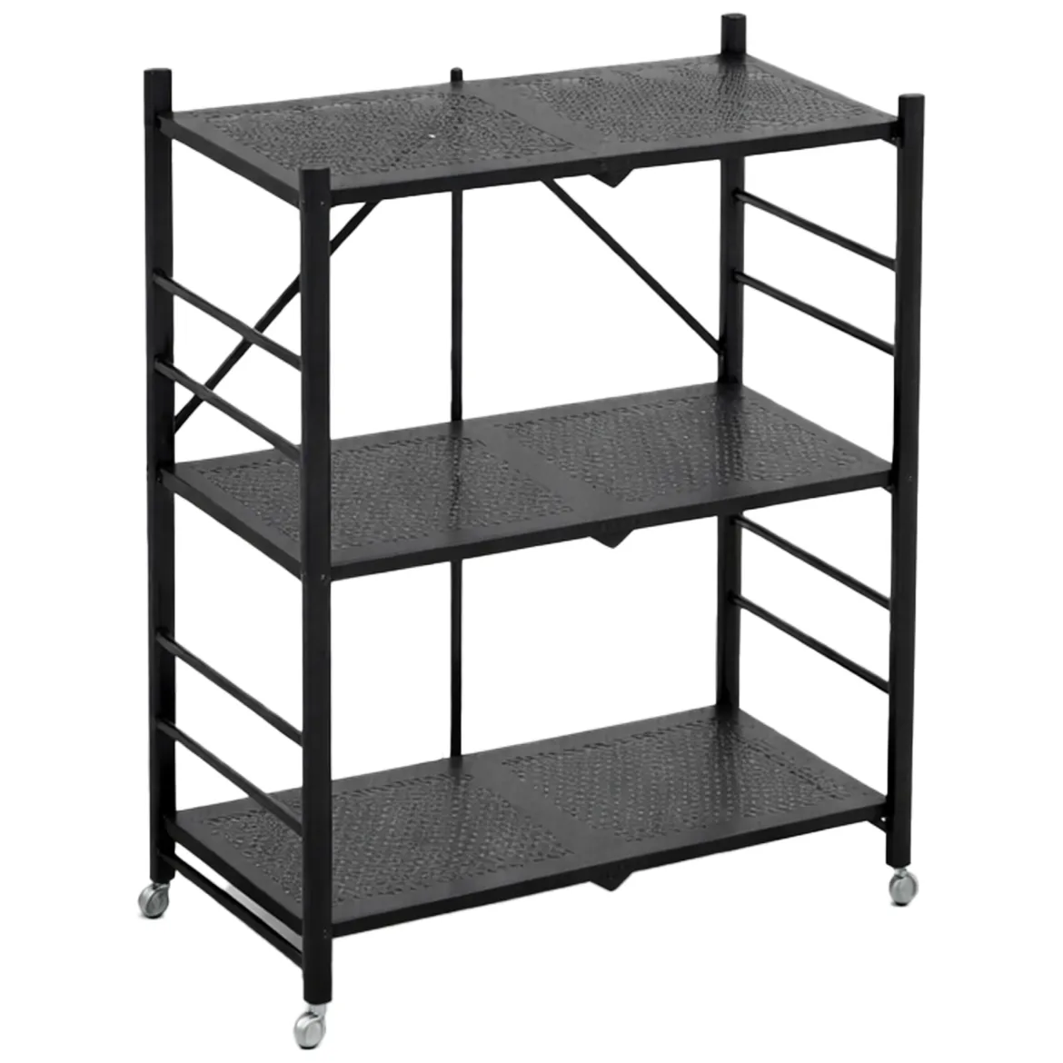 Scaffali Nero Antracite 3 Ripiani Ruote 71x38x87h cm, Richiudibile - Cossato