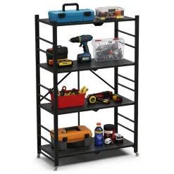 Scaffali Nero Antracite 4 Ripiani Ruote 71x38x121h cm, Richiudibile - Soprana