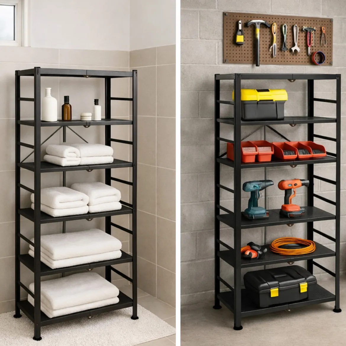 Scaffali Nero Antracite 6 Ripiani Richiudibile 71x38x190h cm, Peso Supportato 40 kg - Ficulle