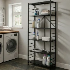 Scaffali Nero Antracite 6 Ripiani Richiudibile 71x38x190h cm, Peso Supportato 40 kg - Ficulle