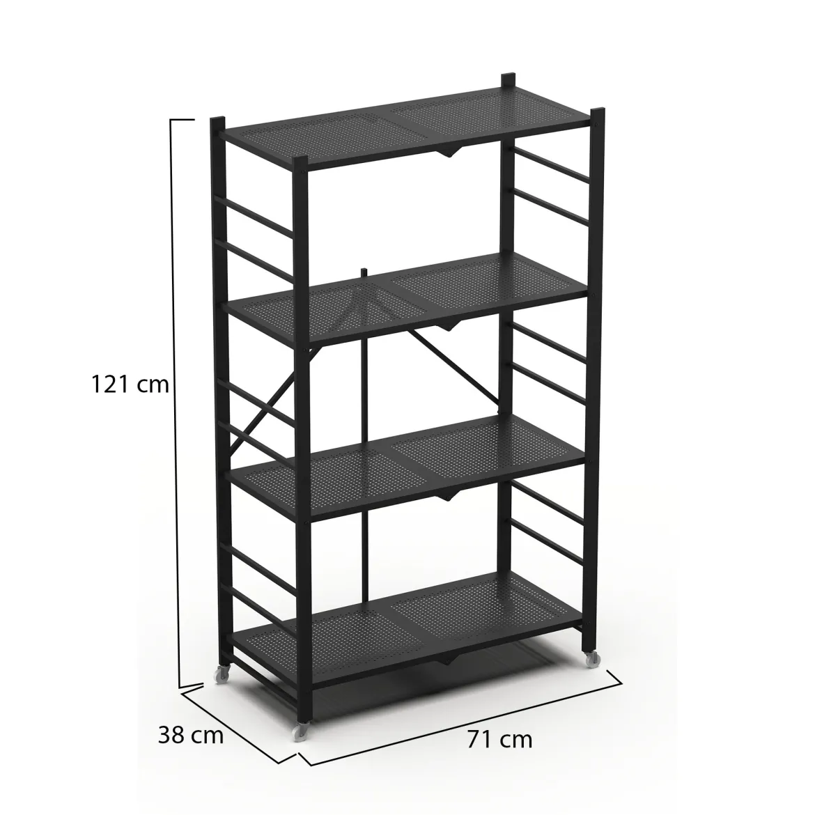 Scaffali Nero Ruote 4 Ripiani, Peso Supportato 40 kg - Soprana