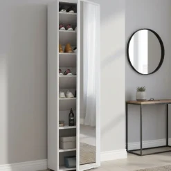 Scarpiera alta bianca 50x182h cm anta a specchio - Asiago