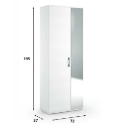Scarpiera Alta con Specchio Reversibile 72x37x195h cm Bianca con 2 Ante 6 Ripiani e 1 Cassetto Made in Italy – Eracle