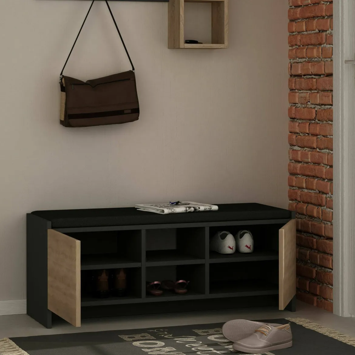 Scarpiera 2 ante antracite e rovere 110x43h cm - Axar