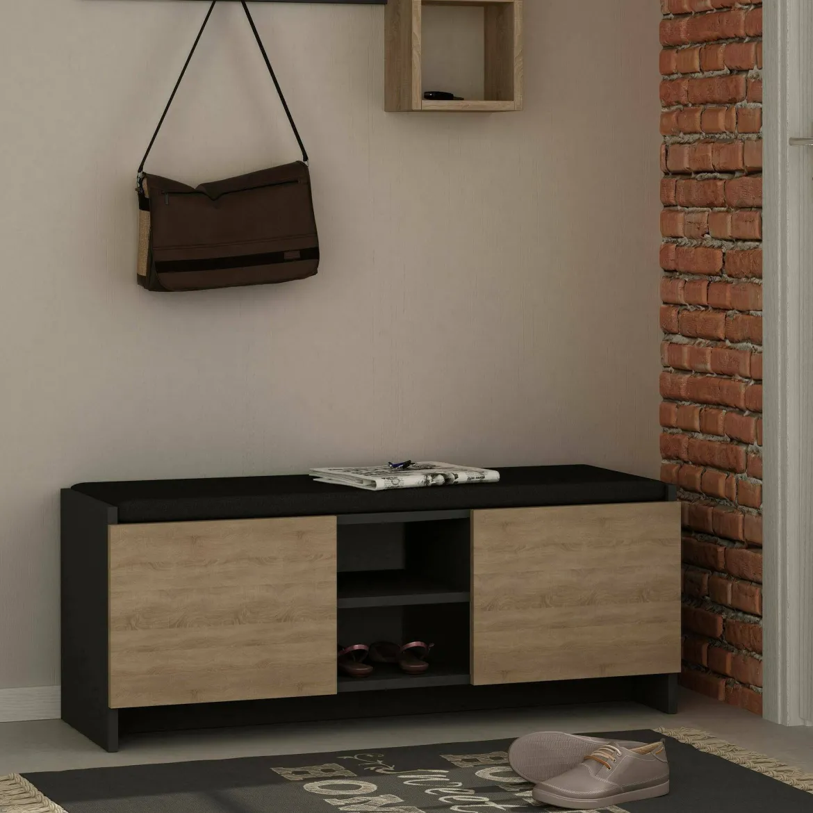 Scarpiera 2 ante antracite e rovere 110x43h cm - Axar