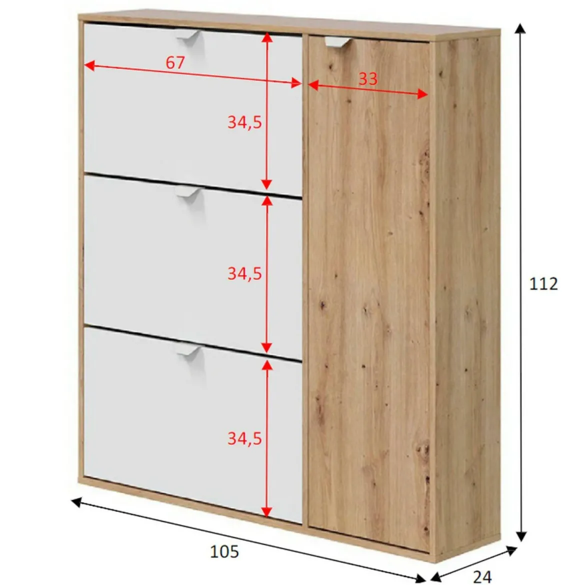 Scarpiera 4 ante bianca e rovere 67x147h cm - Adeindein
