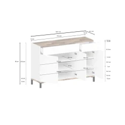 Scarpiera 3 ante e 2 cassetti bianca lucida e acero 120x80h cm - Syria
