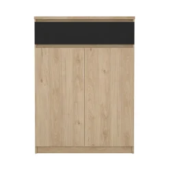 Scarpiera 2 ante e 1 cassetto rovere e nera 80x111h cm - Angilops