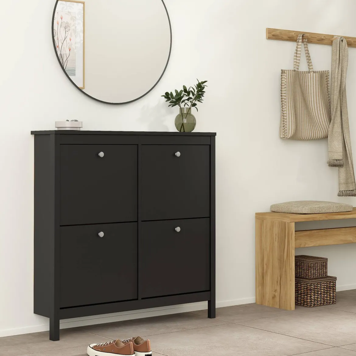 Scarpiera 4 ante nera 102x102h cm - Actinidia