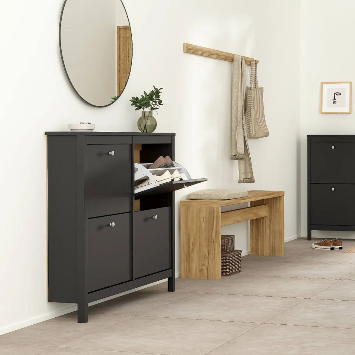 Scarpiera 4 ante nera 102x102h cm - Actinidia