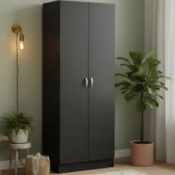 Scarpiera 2 ante nera 69x170h cm con ripiani regolabili - Erinni