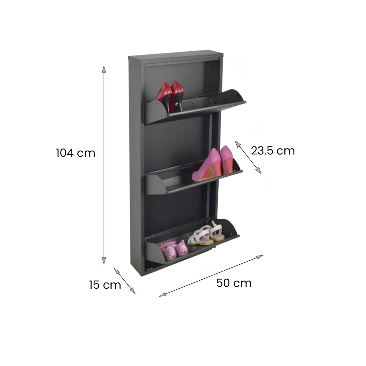 Scarpiera 3 ante nera 50x104h cm in metallo - Alexa