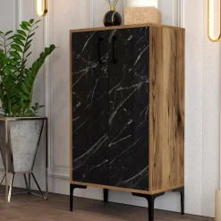 Scarpiera 2 ante noce e nera 60x111h cm - Ngerulmud