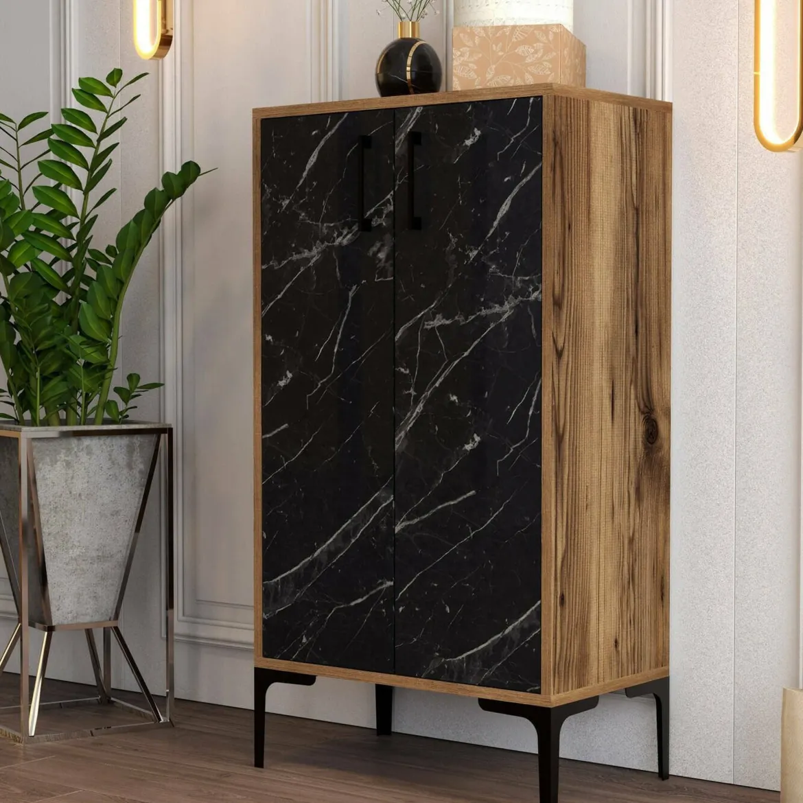 Scarpiera 2 ante noce e nera 60x111h cm - Ngerulmud